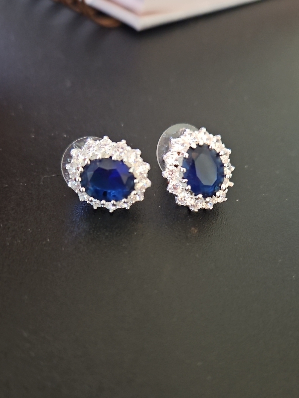 Classic Navy Blue Halo Stud Earrings - Women's Jewelry